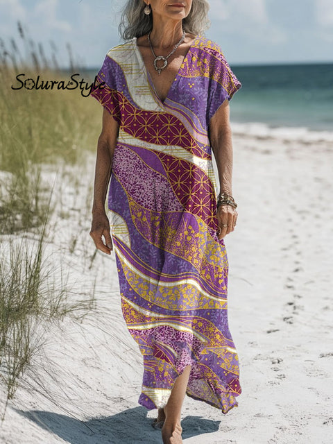 Women’s Japanese Style Art Print Pocket Cotton Dress Multicolor / S