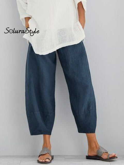 Women’s Linen Casual Pants Dark Blue / S
