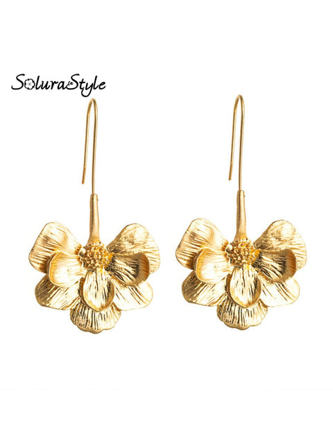 Women’s Long Ear Hook Flower Earrings Gold / One Size (13X8X4)