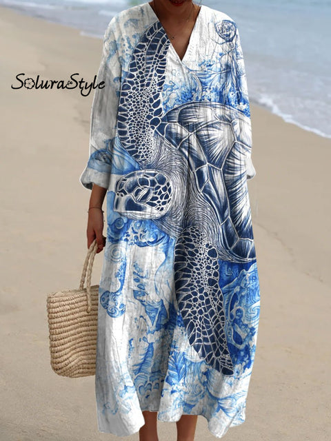 Women’s Longevity Turtle Art Print Dress Multicolor / S