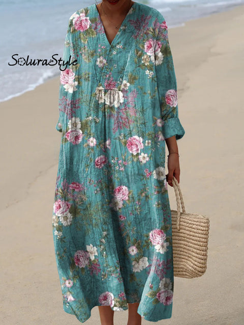 Women’s Lovely Floral Art Print Cotton Dress Multicolor / S