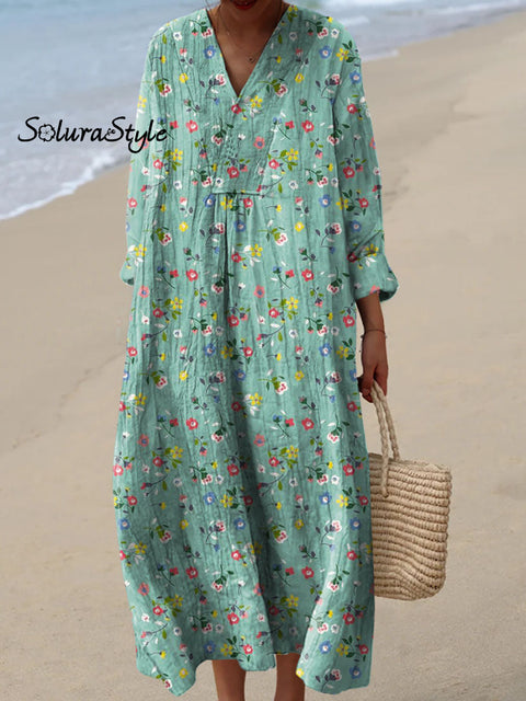 Women’s Lovely Floral Art Print Cotton Dress Multicolor / S