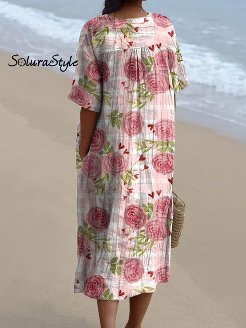 Women’s Lovely Floral Art Print Flowy Cotton Dress