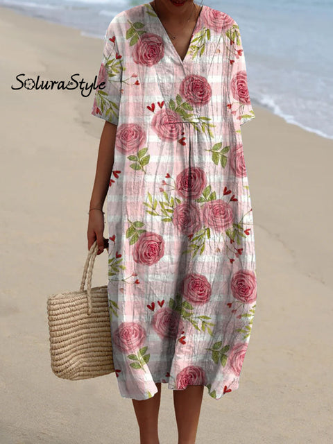 Women’s Lovely Floral Art Print Flowy Cotton Dress Multicolor / S