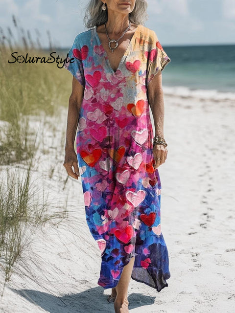 Women’s Lovely Hearts Art Print Pocket Cotton Dress Multicolor / S