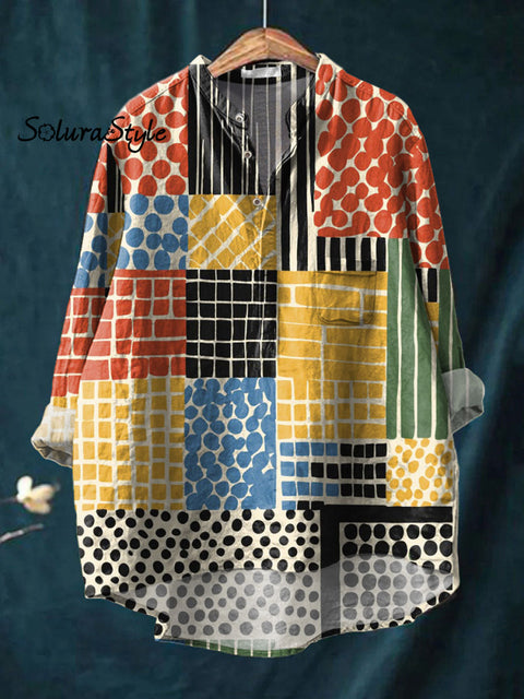 Women’s Modern Abstract Art Print Casual Long Sleeve Comfortable Cotton Shirt Multicolor / S