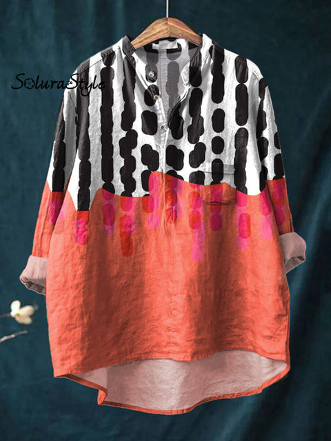 Women’s Modern Abstract Art Print Casual Long Sleeve Comfortable Cotton Shirt Multicolor / S