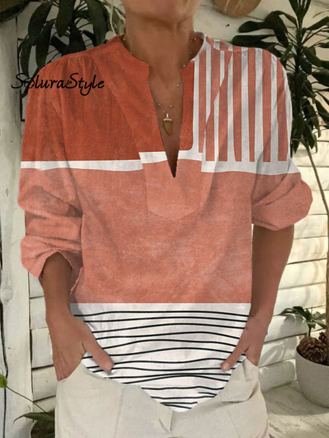 Women’s Modern Abstract Art Print Casual Short Sleeve Comfortable Cotton Shirt Multicolor / S
