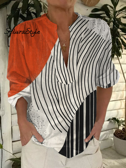 Women’s Modern Abstract Art Print Casual Short Sleeve Comfortable Cotton Shirt Multicolor / S