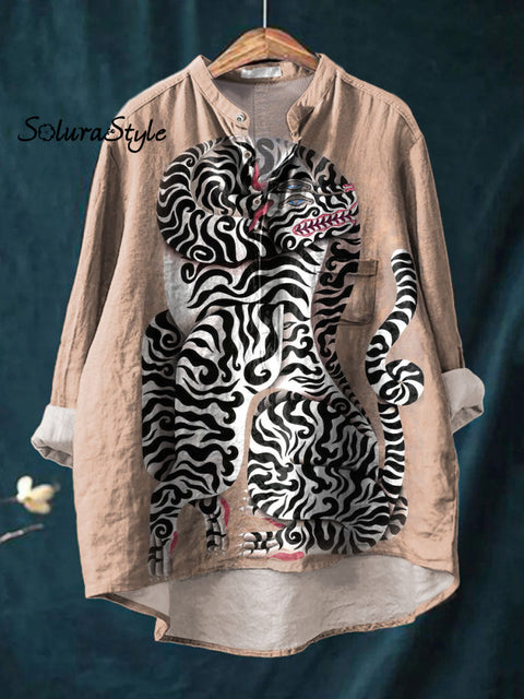 Women’s Mythical Beast Art Print Casual Long Sleeve Comfortable Cotton Shirt Multicolor / S