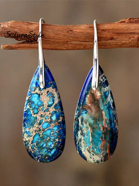 Women’s Natural Teardrop Shape Emperor Stone Earrings Blue / Onesize