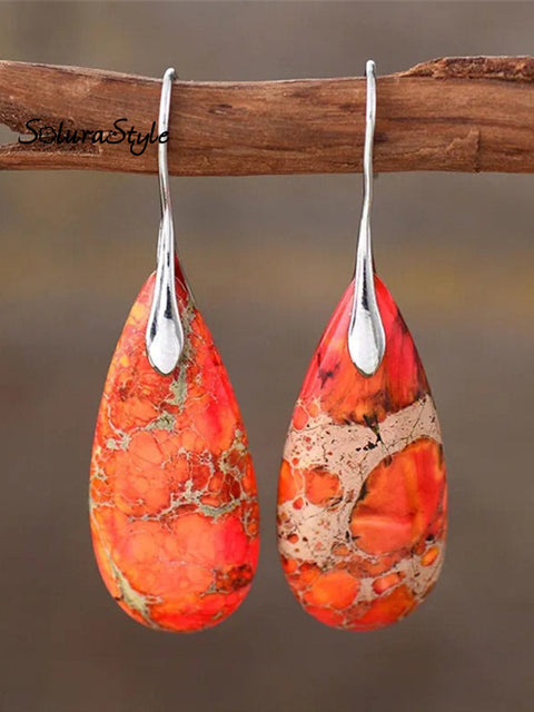 Women’s Natural Teardrop Shape Emperor Stone Earrings Orange / Onesize