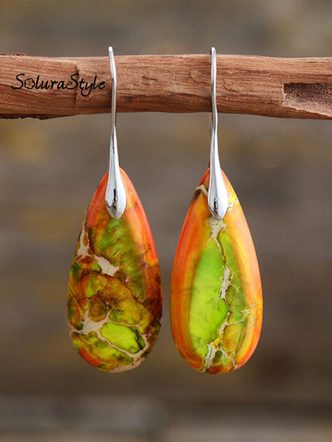 Women’s Natural Teardrop Shape Emperor Stone Earrings Orangegreen / Onesize