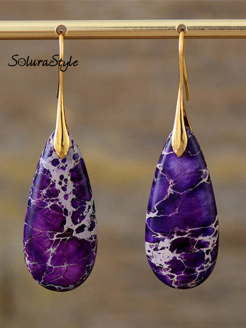Women’s Natural Teardrop Shape Emperor Stone Earrings Purple / Onesize