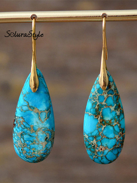 Women’s Natural Teardrop Shape Emperor Stone Earrings Turquoise / Onesize