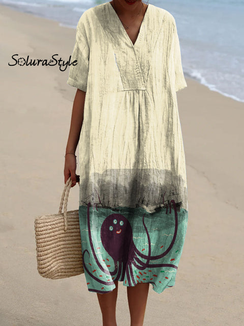 Women’s Octopus Art Print Flowy Dress Multicolor / S