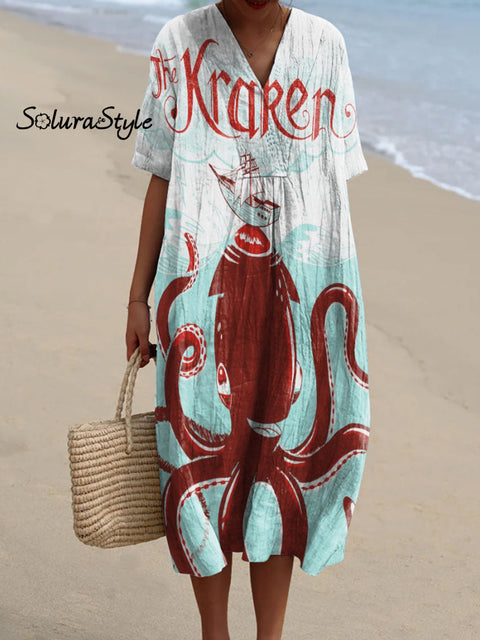 Women’s Octopus Art Print Flowy Dress Multicolor / S