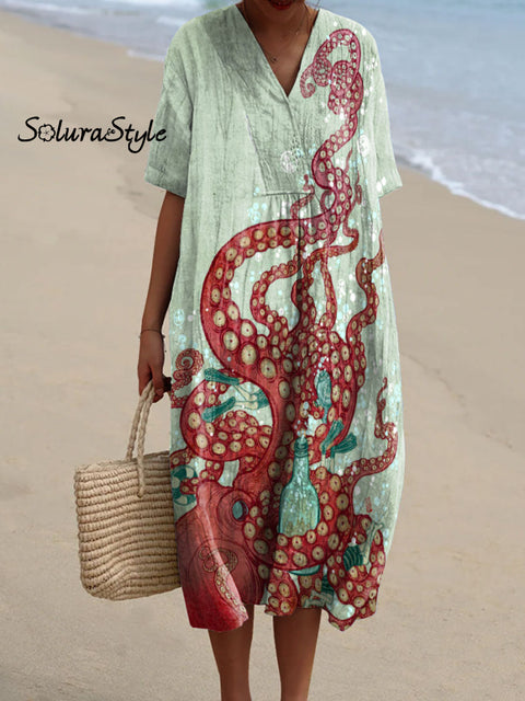 Women’s Octopus Art Print Flowy Dress Multicolor / S