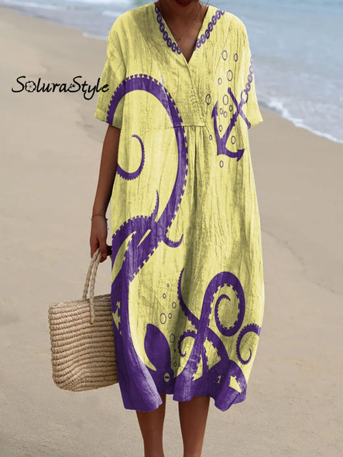 Women’s Octopus Art Print Flowy Dress Multicolor / S