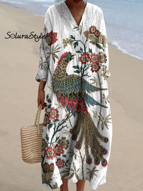 Women’s Peacock Flower Art Print Dress Multicolor / S