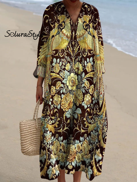 Women’s Peacock Flower Art Print Dress Multicolor / S