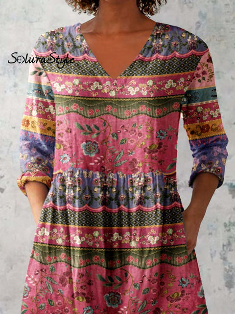 Women’s Pellis Pattern Cotton and Linen V-neck Top