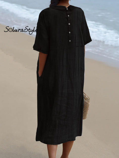 Women’s Pocket Linen Dress（Convertible Dress With Front And Back Option）