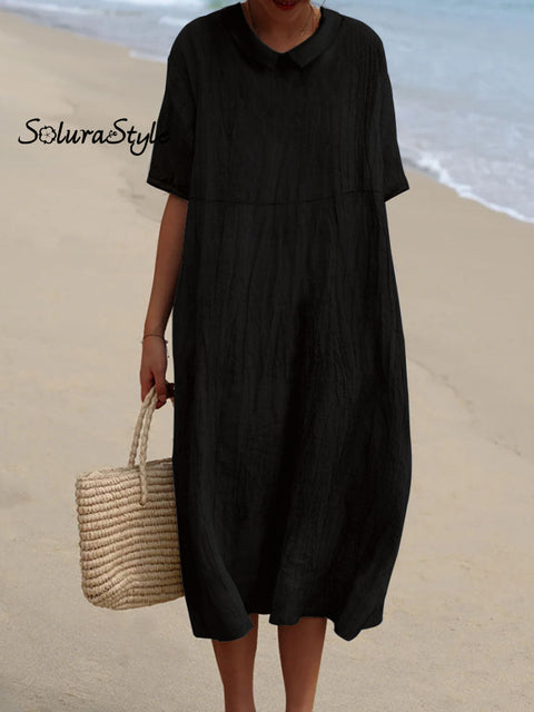Women’s Pocket Linen Dress（Convertible Dress With Front And Back Option） Black / S