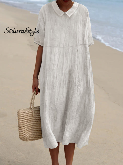 Women’s Pocket Linen Dress（Convertible Dress With Front And Back Option） White / S