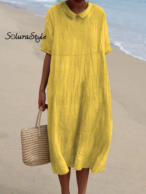Women’s Pocket Linen Dress（Convertible Dress With Front And Back Option） Yellow / S