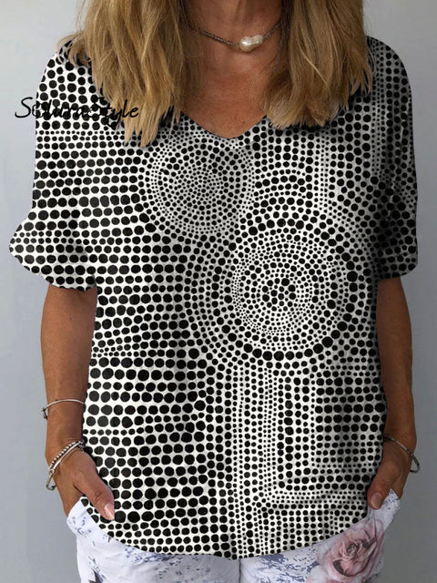 Women’s Polka Dot Art Print Casual Cotton And Linen Shirt Multicolor / S
