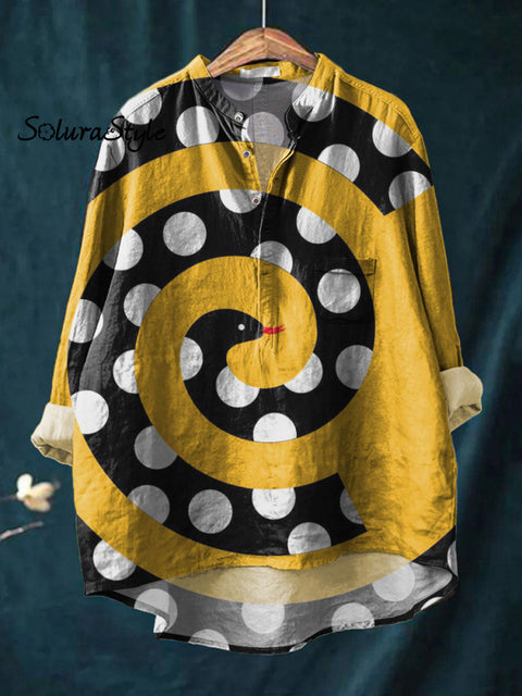 Women’s Polka Dot Snake Art Print Casual Long Sleeve Comfortable Cotton Shirt Multicolor / S