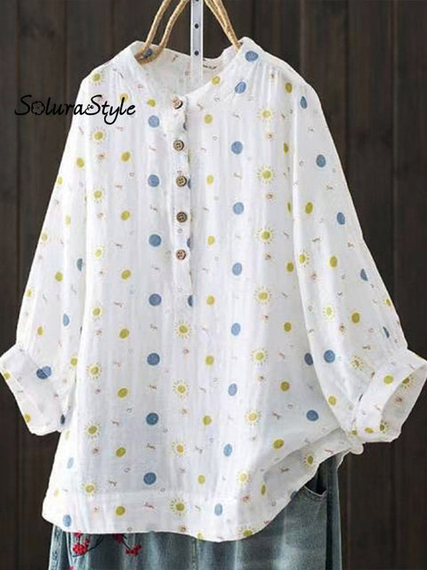 Women’s Polka Dots Casual Comfortable Cotton Shirt White