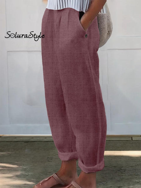 Women’s Printed Cotton And Linen Casual Pants Maroon / S