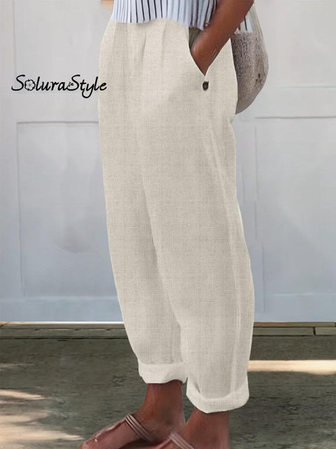 Women’s Printed Cotton And Linen Casual Pants Sand / S