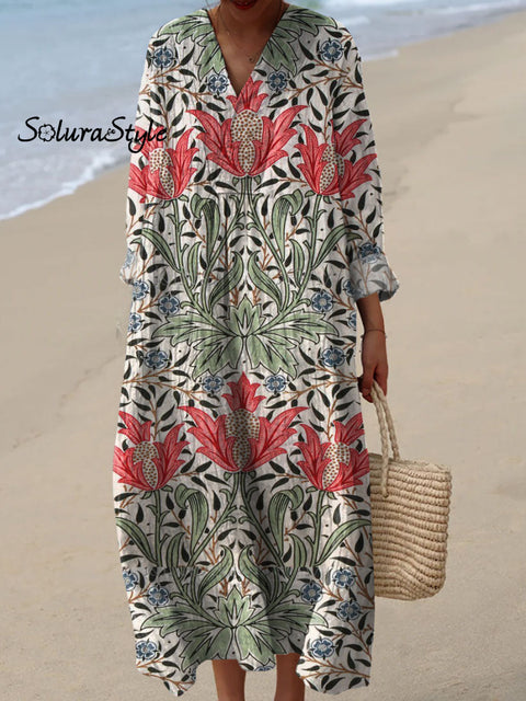 Women’s Retro Floral Art Print Casual Dress Multicolor / S