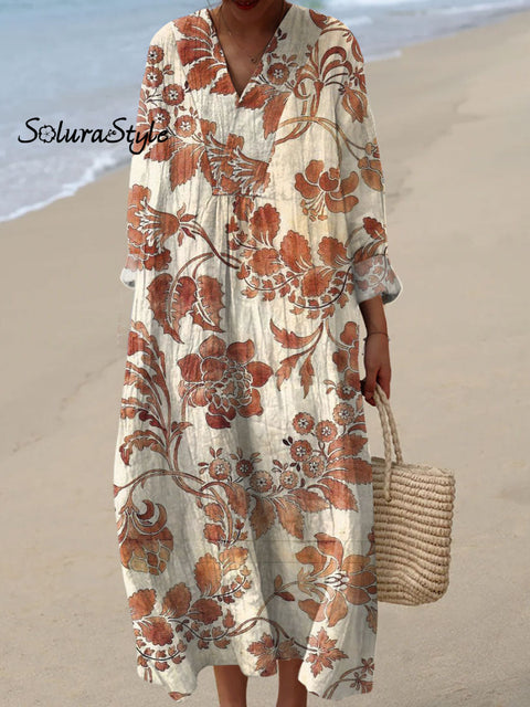 Women’s Retro Floral Art Print Casual Dress Multicolor / S