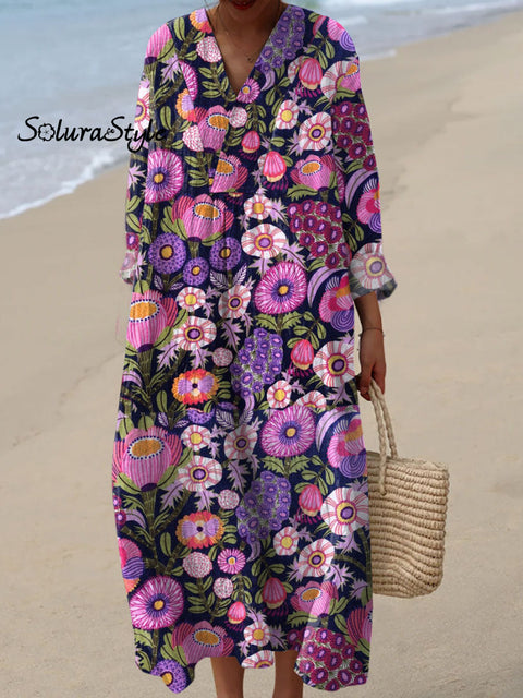 Women’s Retro Floral Art Print Casual Dress Multicolor / S