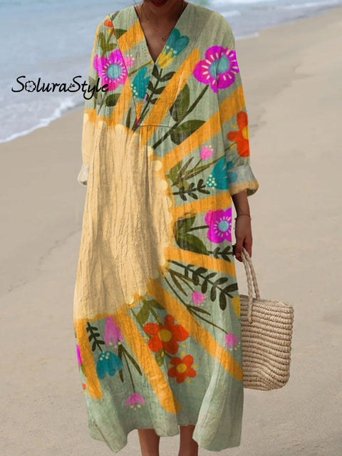 Women’s Retro Floral Art Print Casual Dress Multicolor / S