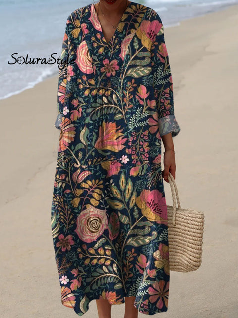 Women’s Retro Floral Art Print Casual Dress Multicolor / S