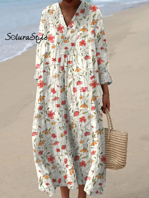 Women’s Retro Floral Art Print Casual Dress Multicolor / S