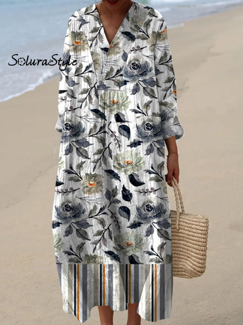 Women’s Retro Floral Art Print Casual Dress Multicolor / S