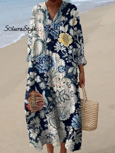 Women’s Retro Floral Art Print Casual Dress Multicolor / S