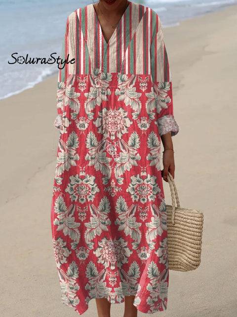 Women’s Retro Floral Art Print Casual Dress Multicolor / S