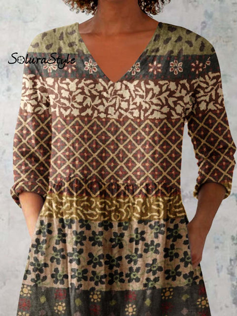 Women’s Retro Geometric Pattern Cotton and LinenTop