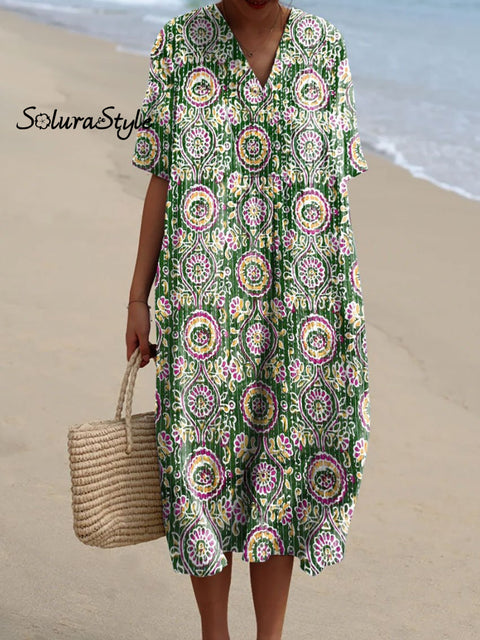 Women’s Retro Pattern Art Print Flowy Dress Multicolor / S