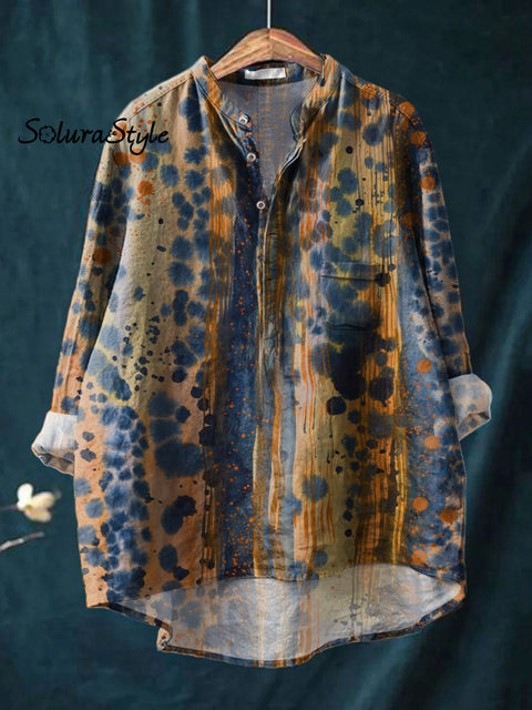 Women’s Retro Spot Art Print Casual Long Sleeve Comfortable Cotton Shirt Multicolor / S