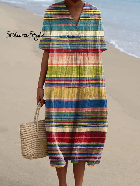 Women’s Retro Stripe Art Print Flowy Dress Multicolor / S