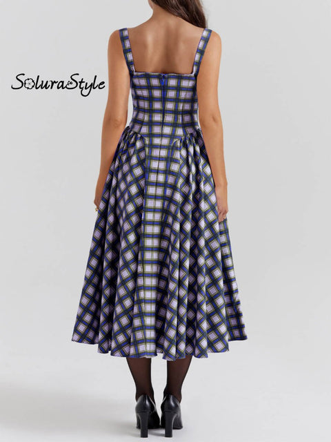 Women’s Retro Striped Style Art Print Elegant Long Dress