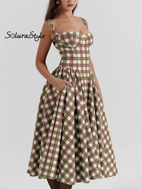 Women’s Retro Striped Style Art Print Elegant Long Dress